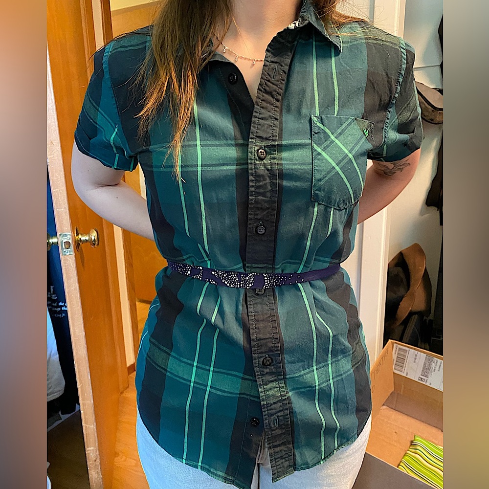 Blue Plaid Short Sleeve Button Up